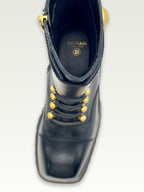Balmain – Bottines Ranger Army en cuir – Noir – vue de dessus, laçage et bout carré