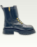 Balmain – Bottines Ranger Army en cuir – Noir – profil côté zip latéral