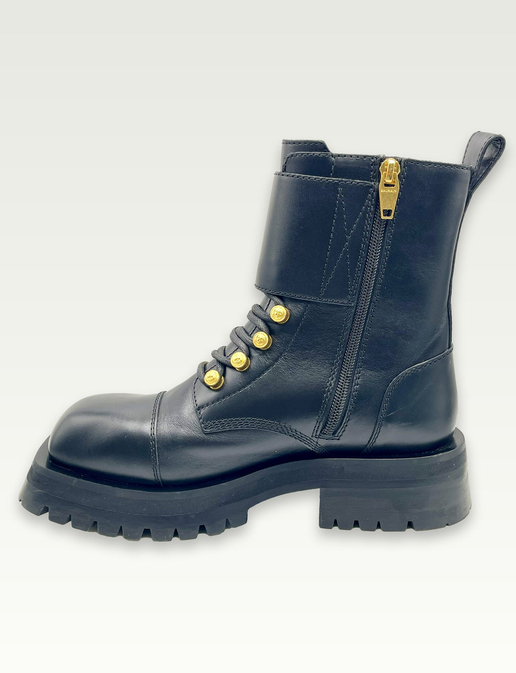 Balmain – Bottines Ranger Army en cuir – Noir – second profil côté zip latéral