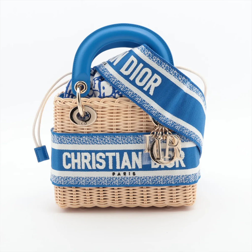 Christian Dior – Lady Dior Mini Rotin & Toile Oblique Bleu – photo 1