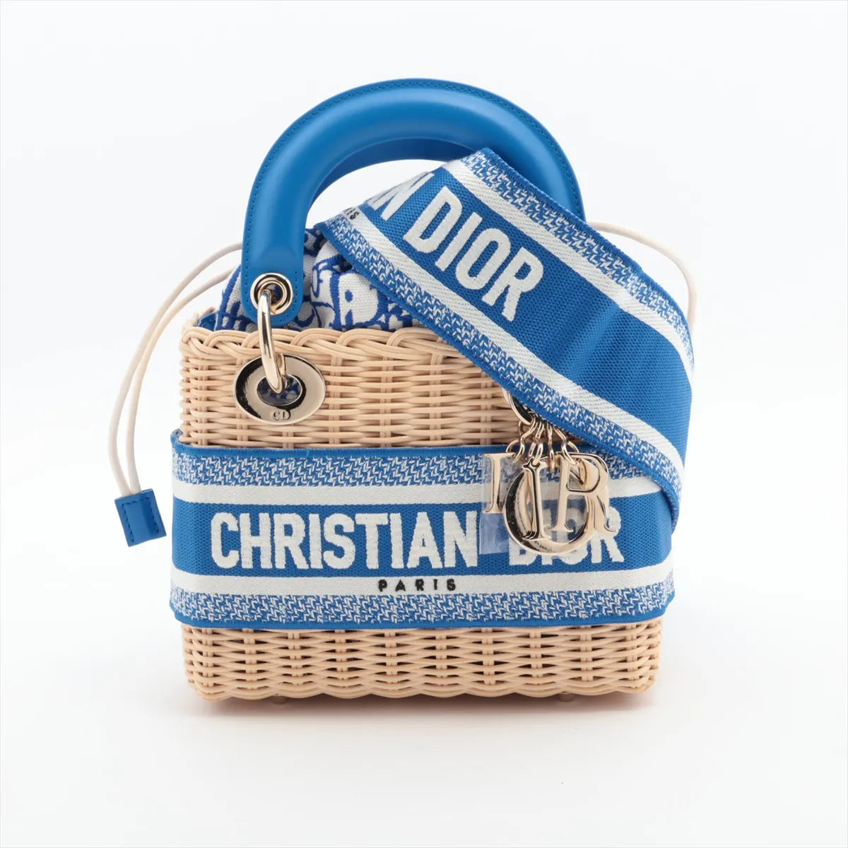 Christian Dior – Lady Dior Mini Rotin & Toile Oblique Bleu – photo 1