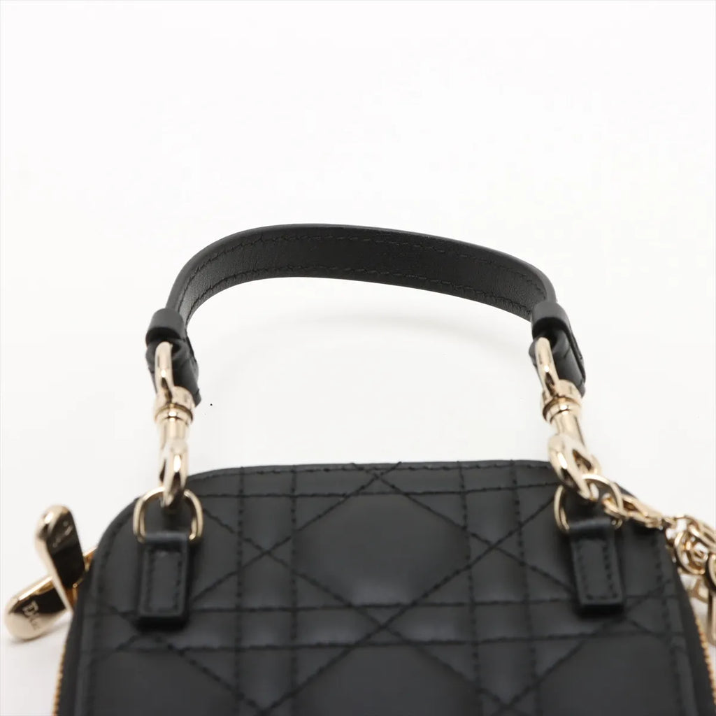 Christian Dior – Lady Dior Phone Holder Cannage Noir – détail anse amovible et mousquetons dorés