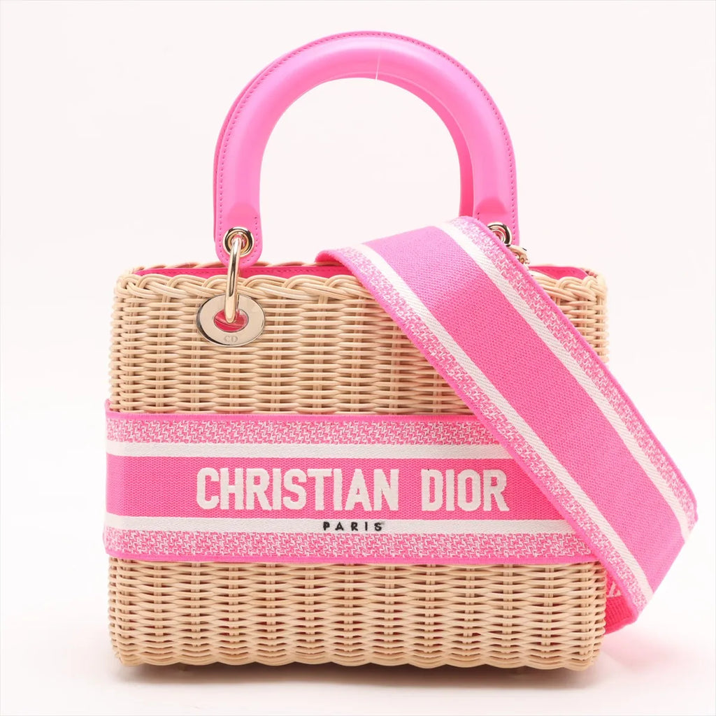 Christian Dior – Lady Dior Rotin & Toile Medium Beige & Rose – photo 1