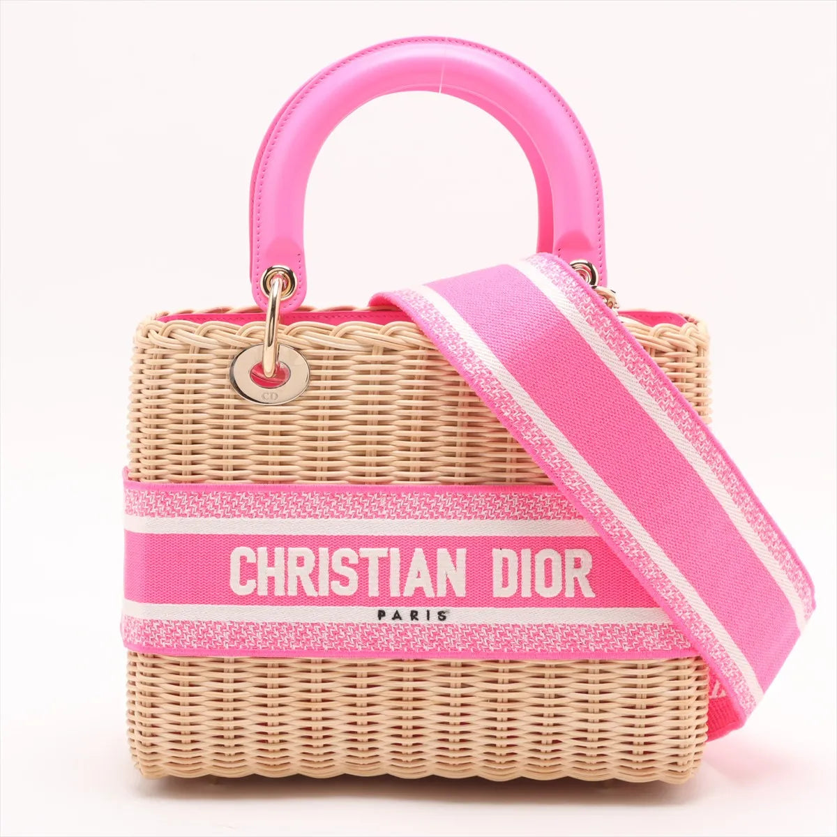 Christian Dior – Lady Dior Rotin & Toile Medium Beige & Rose – photo 1