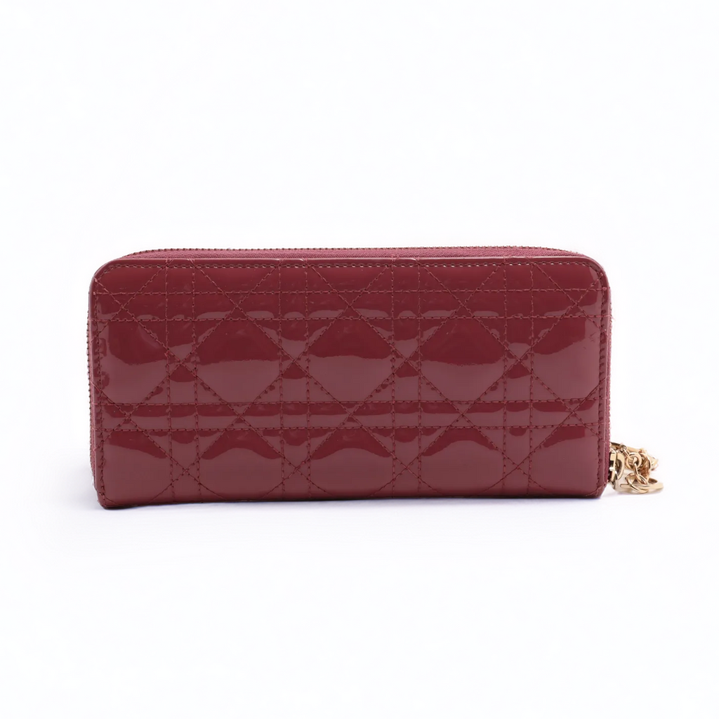 Christian Dior – Portefeuille zippé Cannage en cuir vernis – Rose framboise – photo 1