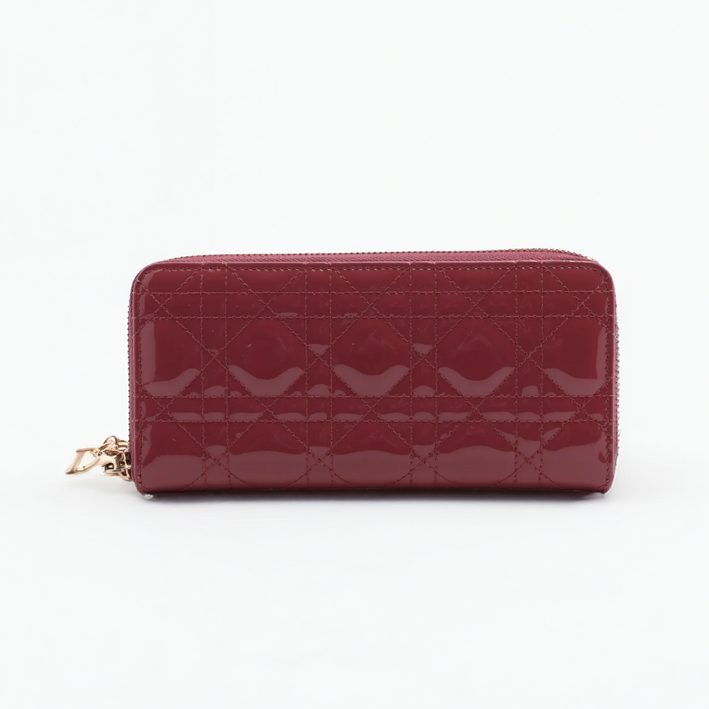 Christian Dior – Portefeuille zippé Cannage en cuir vernis – Rose framboise – photo 2