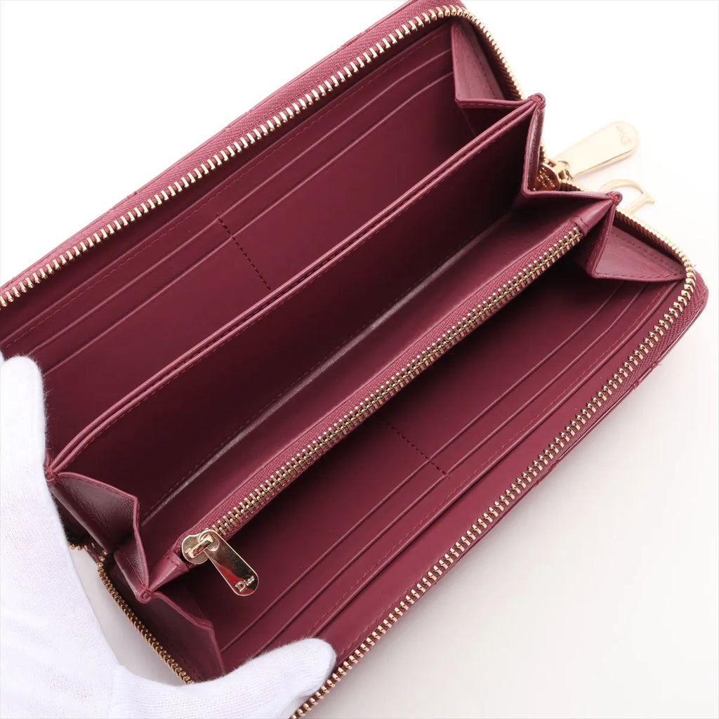 Christian Dior – Portefeuille zippé Cannage en cuir vernis – Rose framboise – photo 3