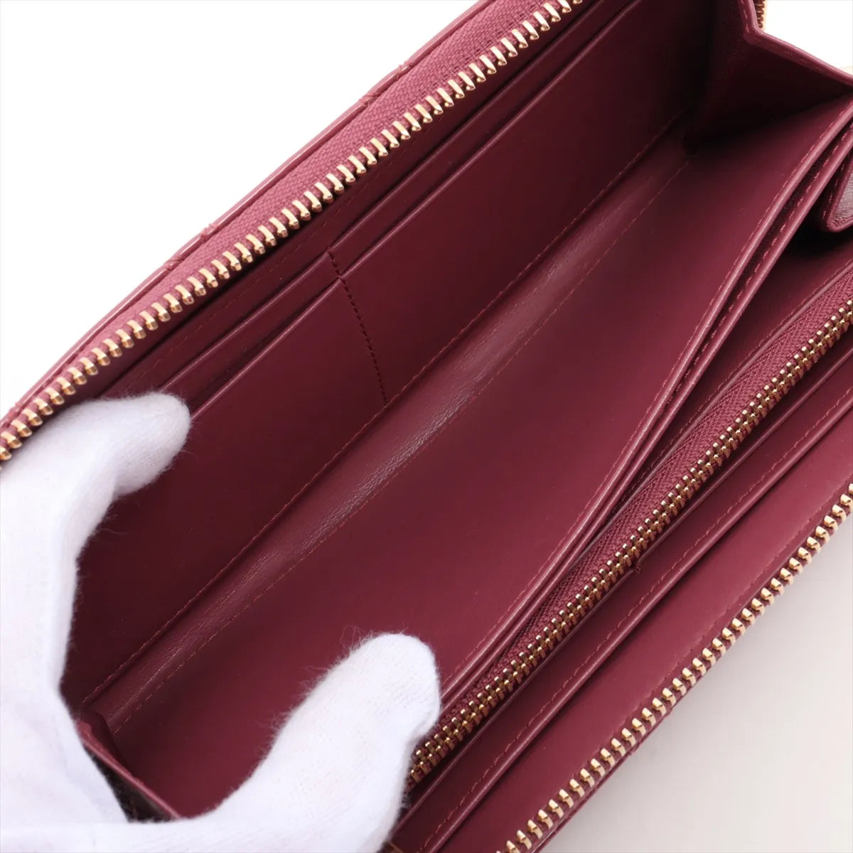 Christian Dior – Portefeuille zippé Cannage en cuir vernis – Rose framboise – photo 5