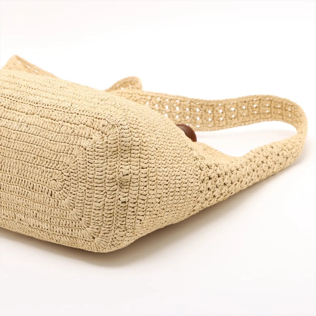 SAINT LAURENT Crochet Raffia and Leather Hobo Bag – Natural Beige