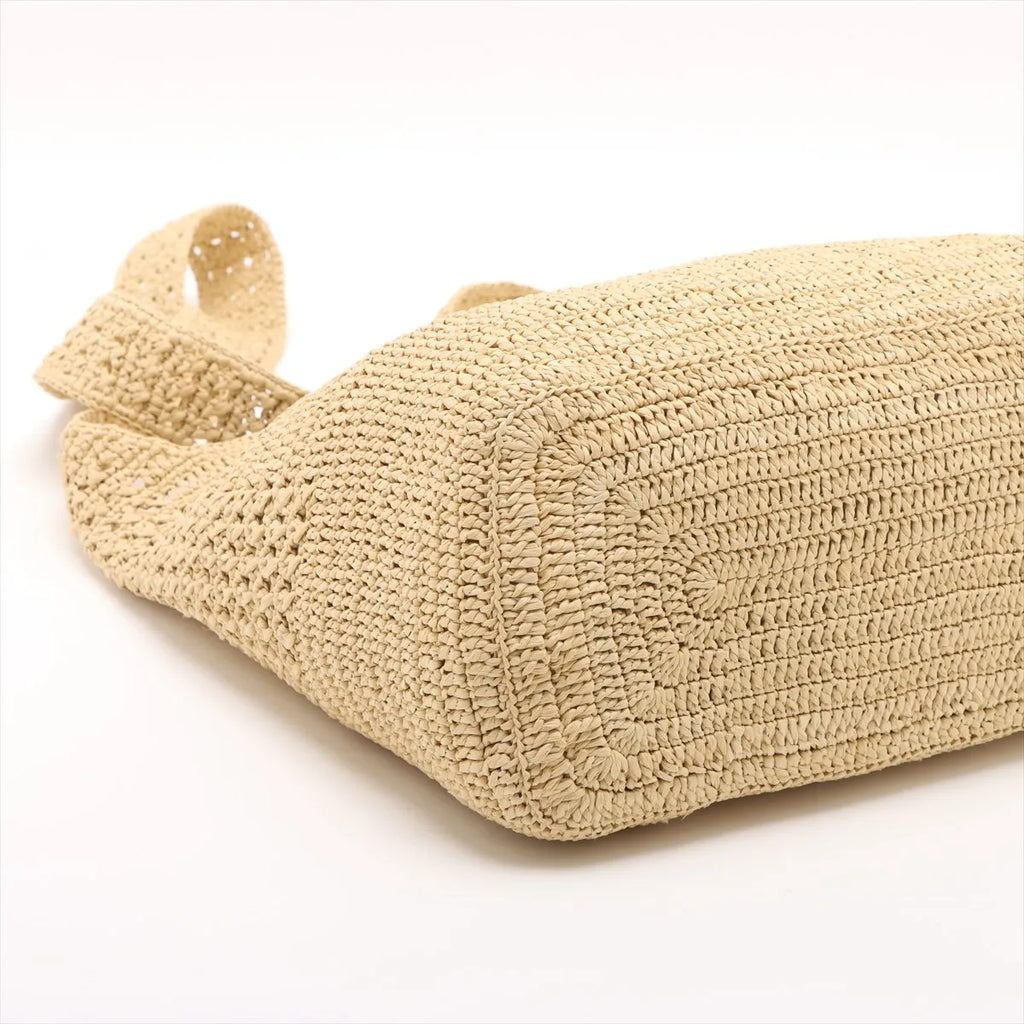 SAINT LAURENT Crochet Raffia and Leather Hobo Bag – Natural Beige