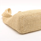 SAINT LAURENT Crochet Raffia and Leather Hobo Bag – Natural Beige