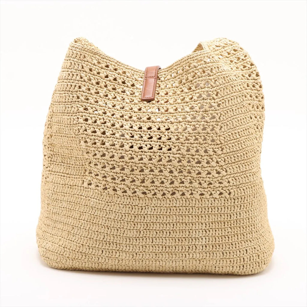 SAINT LAURENT Crochet Raffia and Leather Hobo Bag – Natural Beige