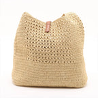 SAINT LAURENT Crochet Raffia and Leather Hobo Bag – Natural Beige