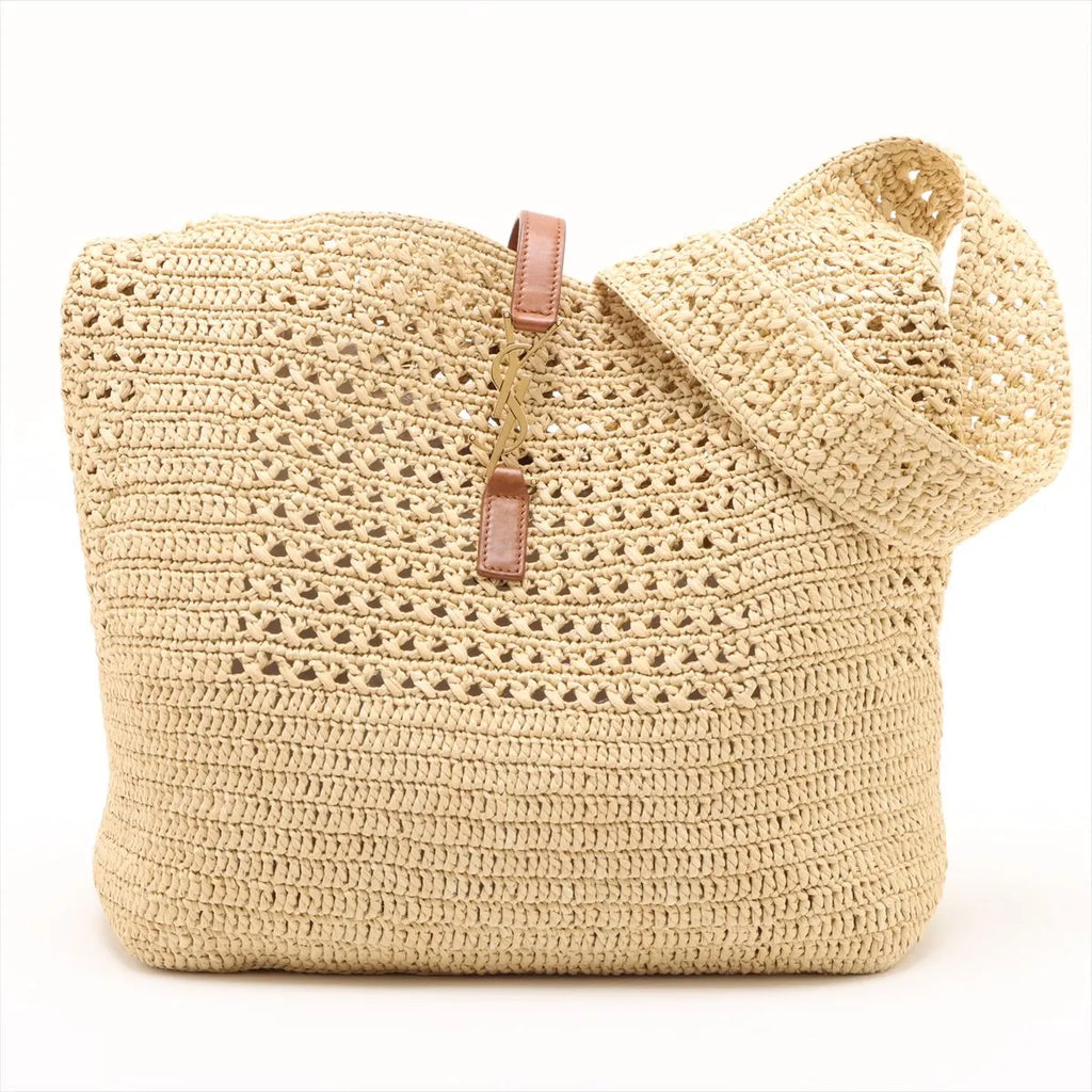 SAINT LAURENT Crochet Raffia and Leather Hobo Bag – Natural Beige