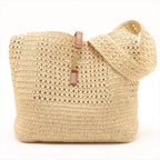 SAINT LAURENT Crochet Raffia and Leather Hobo Bag – Natural Beige