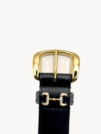 Gucci – Ceinture Crystal Horsebit en cuir – Noir – détail boucle et mors serti de cristaux