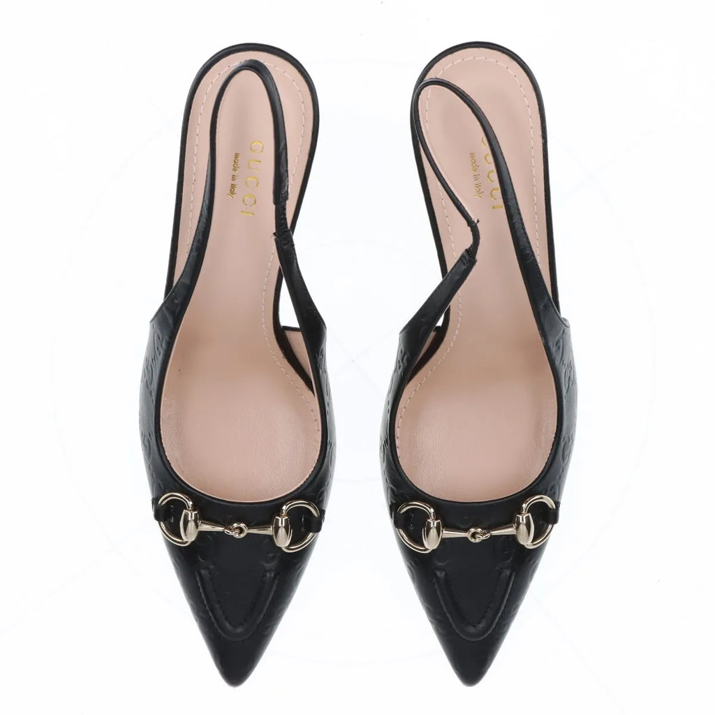 Gucci – Escarpins slingback Horsebit en cuir monogram GG – Noir (T37.5) – photo 6