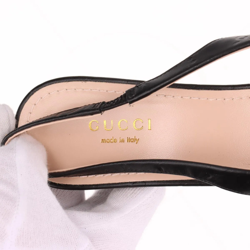 Gucci – Escarpins slingback Horsebit en cuir monogram GG – Noir (T37.5) – photo 8