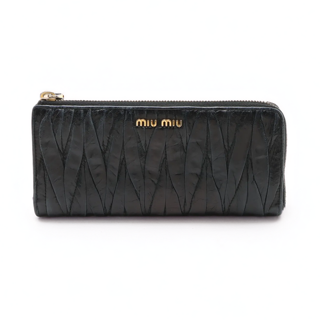 Miu Miu – Portefeuille long Matelassé L-Zip en cuir d'agneau – Noir – photo 1
