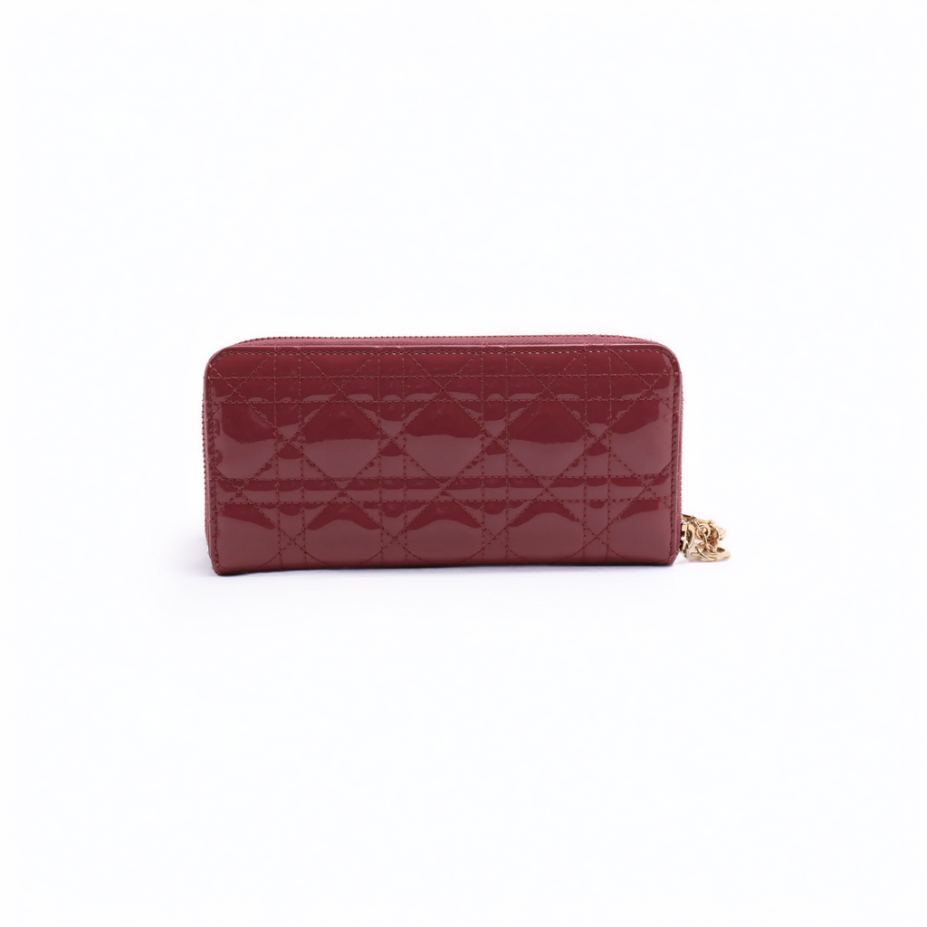 Christian Dior Portefeuille Voyageur Cuir Vernis Cannage Rose