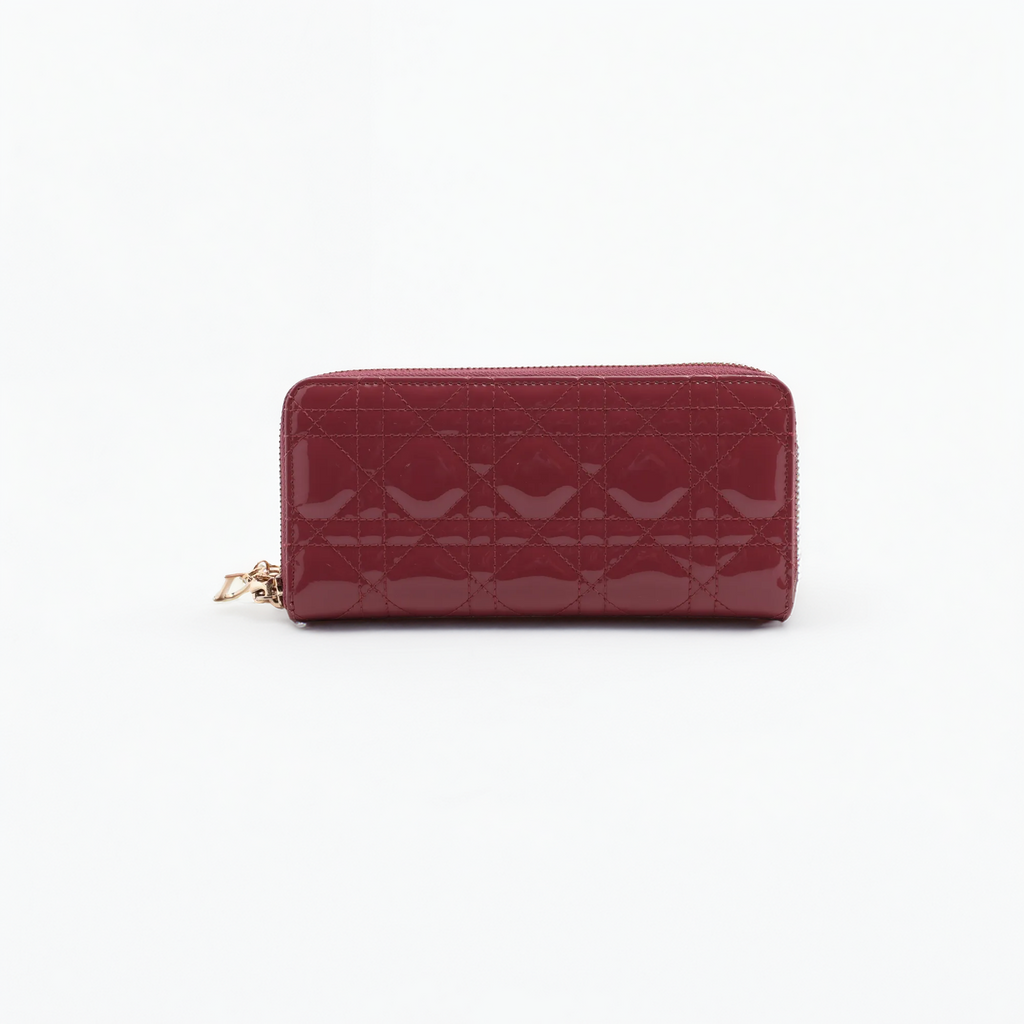 Christian Dior Portefeuille Voyageur Cuir Vernis Cannage Rose