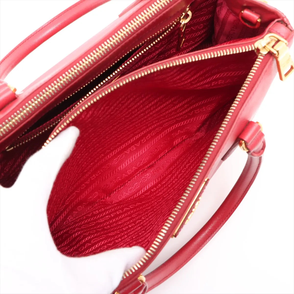 Prada – Galleria Double Zip medium en cuir Saffiano – Rouge – photo 11