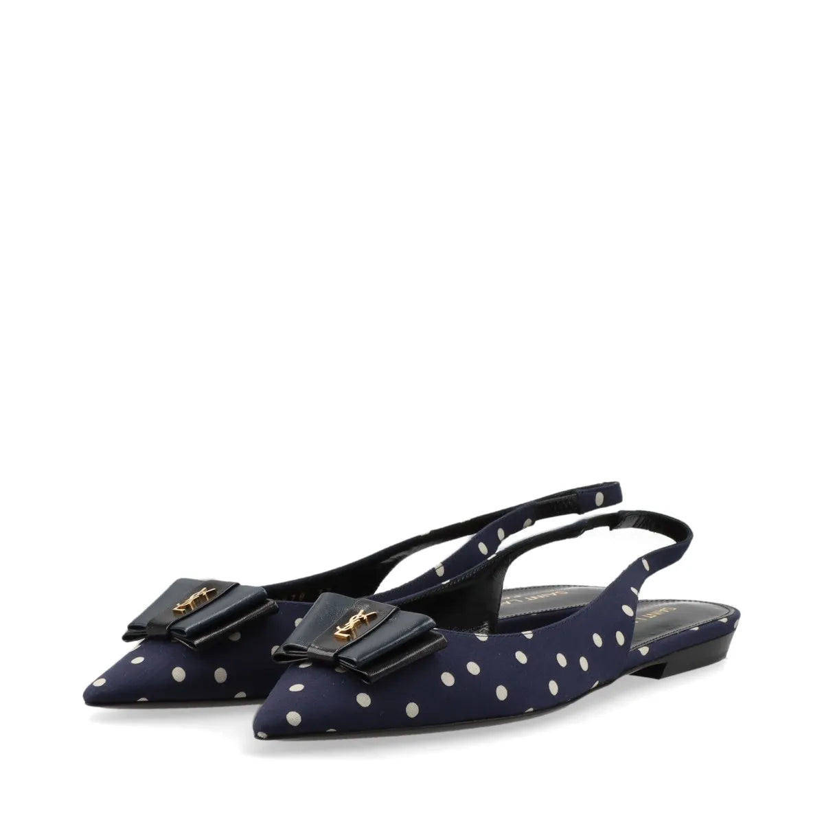 Saint Laurent – Slingback Anaïs à pois en cuir – Marine (T37) – photo 4