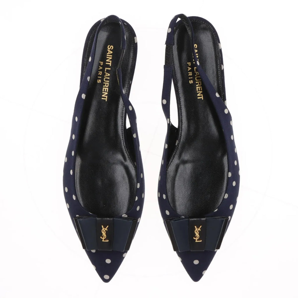 Saint Laurent – Slingback Anaïs à pois en cuir – Marine (T37) – photo 6