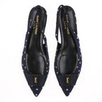 Saint Laurent – Slingback Anaïs à pois en cuir – Marine (T37) – photo 6