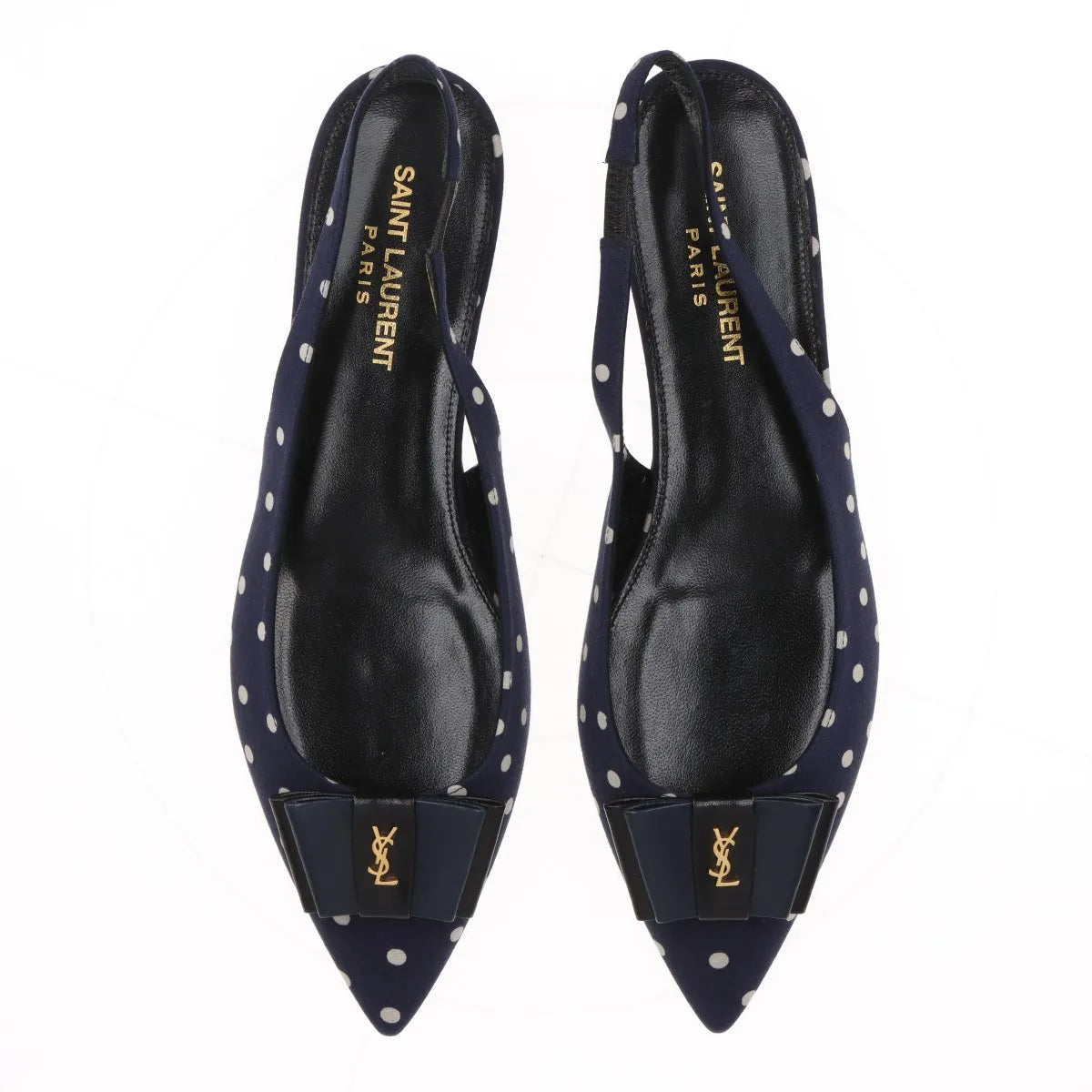 Saint Laurent – Slingback Anaïs à pois en cuir – Marine (T37) – photo 6