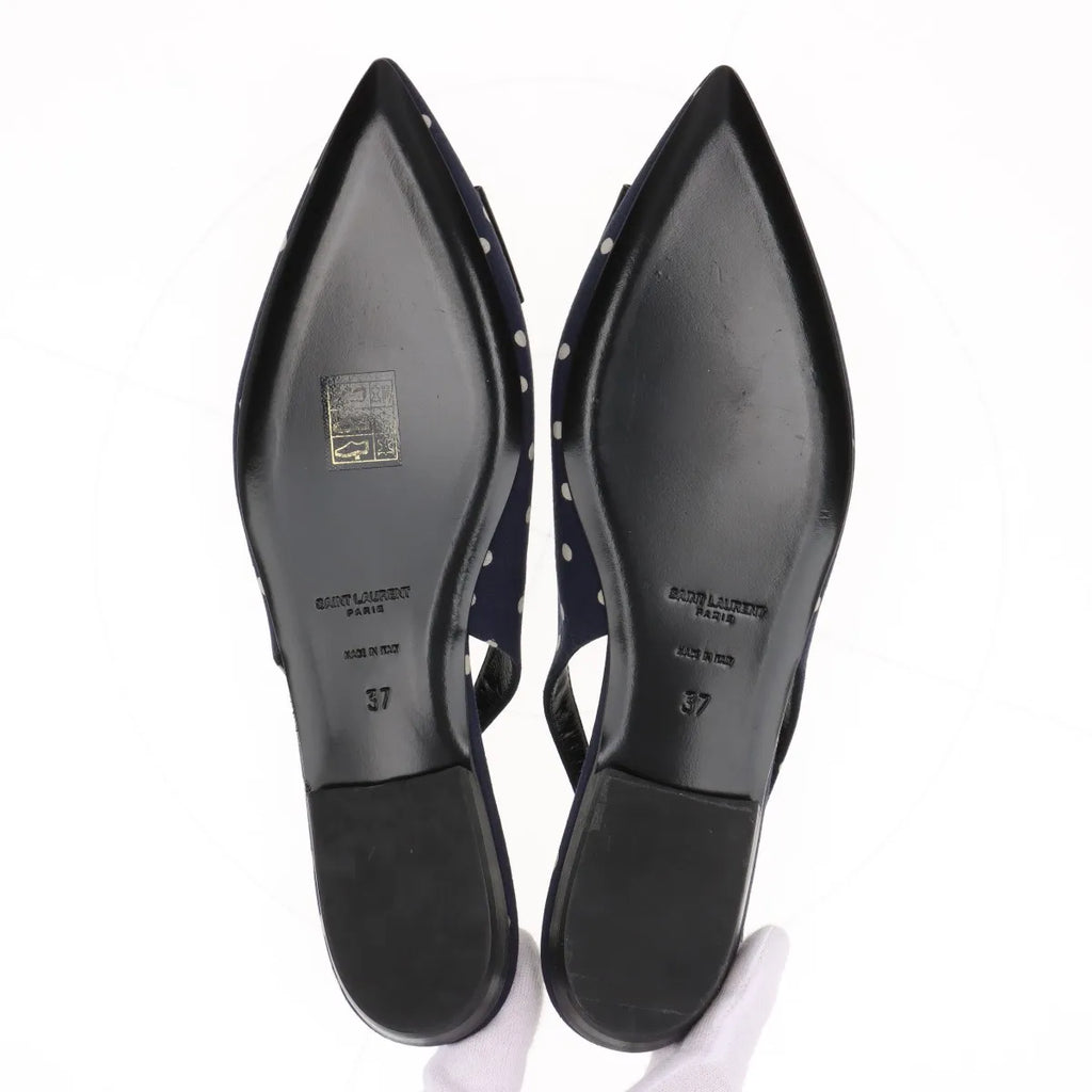 Saint Laurent – Slingback Anaïs à pois en cuir – Marine (T37) – photo 7