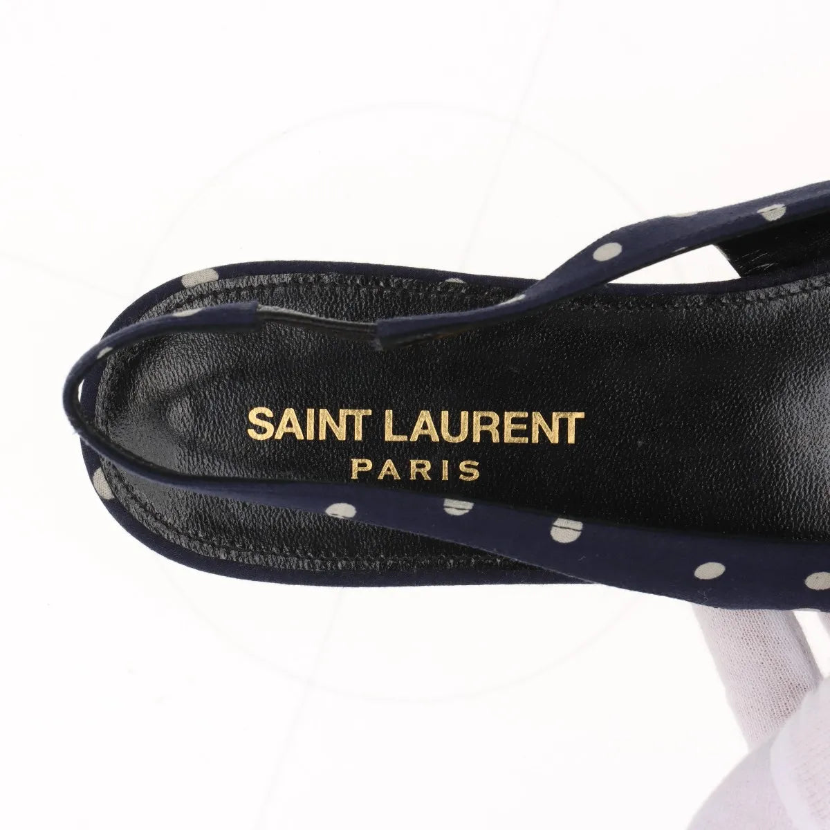 Saint Laurent – Slingback Anaïs à pois en cuir – Marine (T37) – photo 8