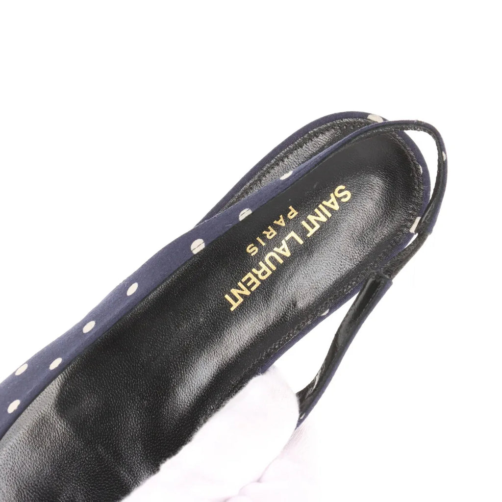 Saint Laurent – Slingback Anaïs à pois en cuir – Marine (T37) – photo 10