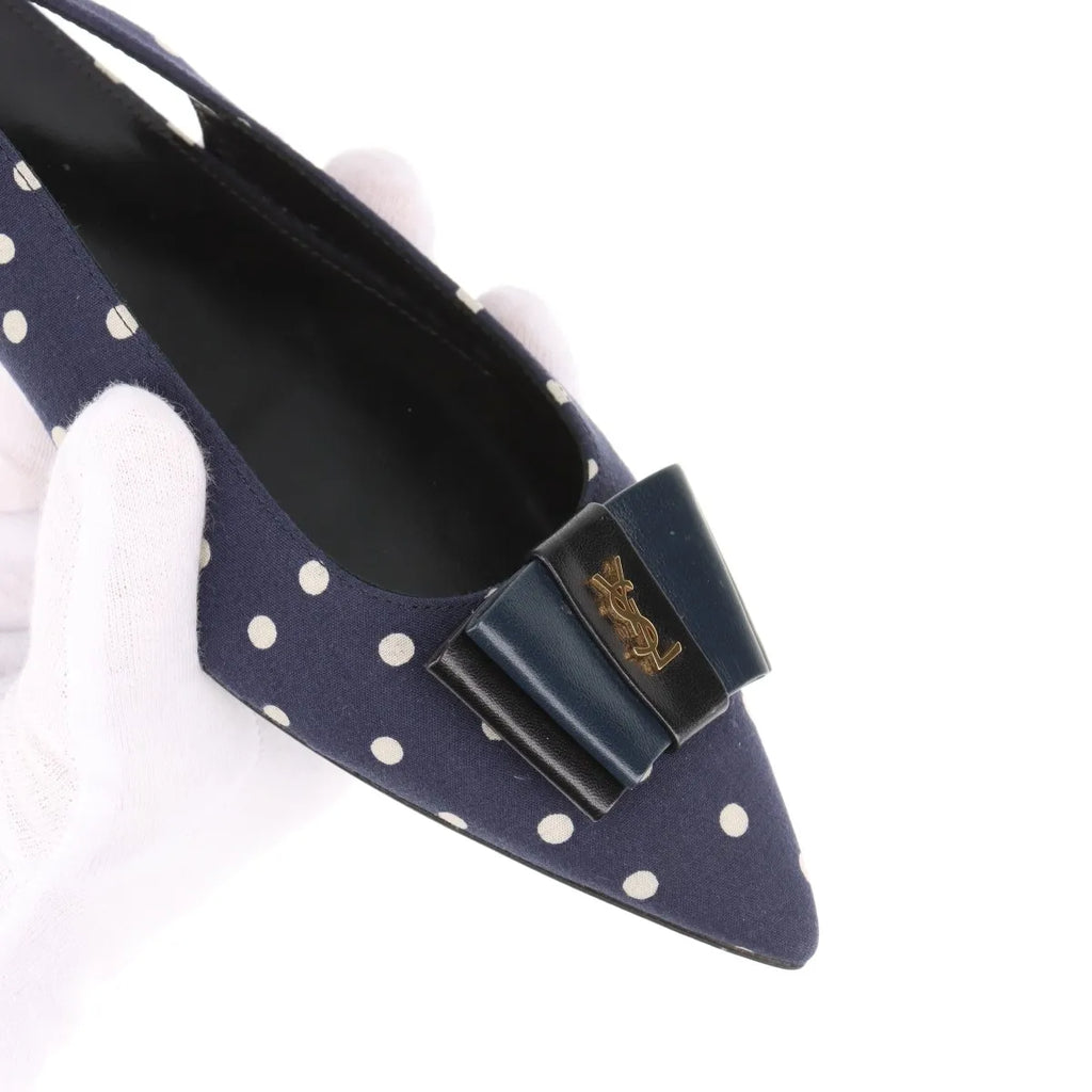 Saint Laurent – Slingback Anaïs à pois en cuir – Marine (T37) – photo 13