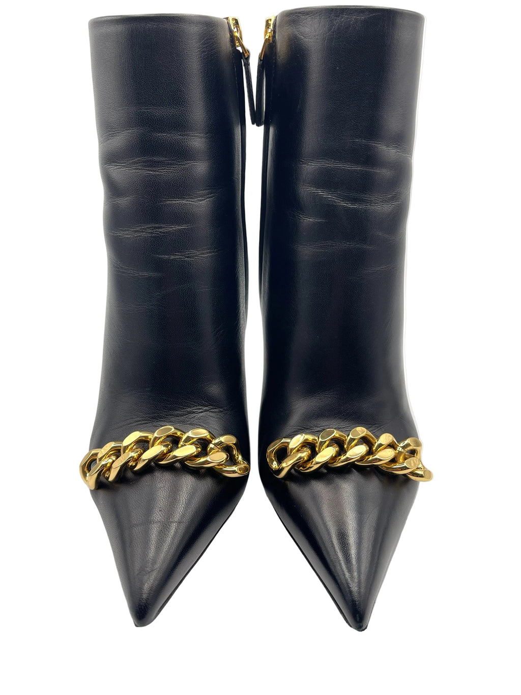 Tom Ford – Bottines Iconic Chain Cuir Noir 37,5 – vue de face, chaîne dorée
