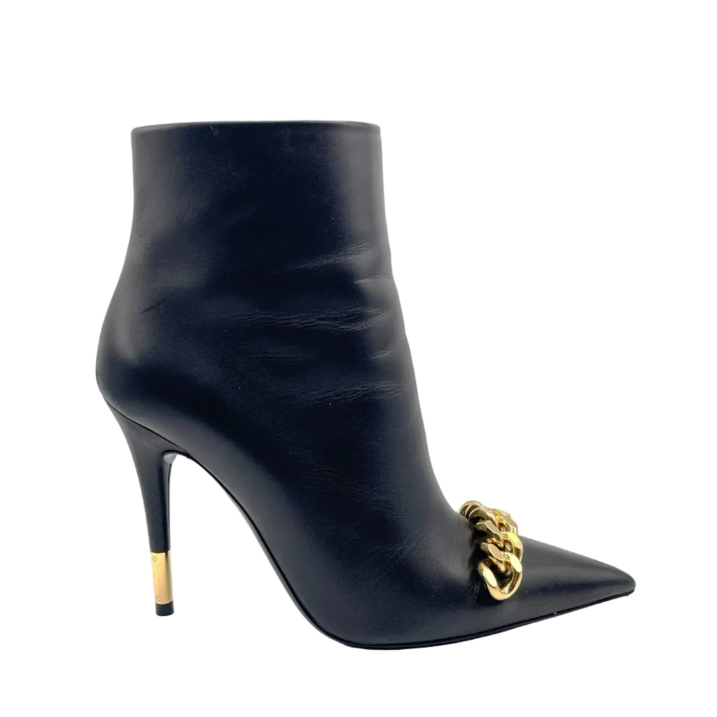 Tom Ford – Bottines Iconic Chain Cuir Noir 37,5 – profil extérieur, botte droite