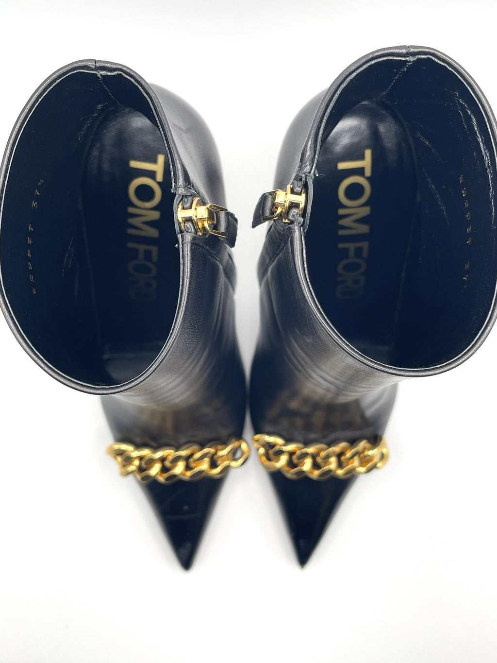 Tom Ford – Bottines Iconic Chain Cuir Noir 37,5 – vue de haut, semelle intérieure Tom Ford