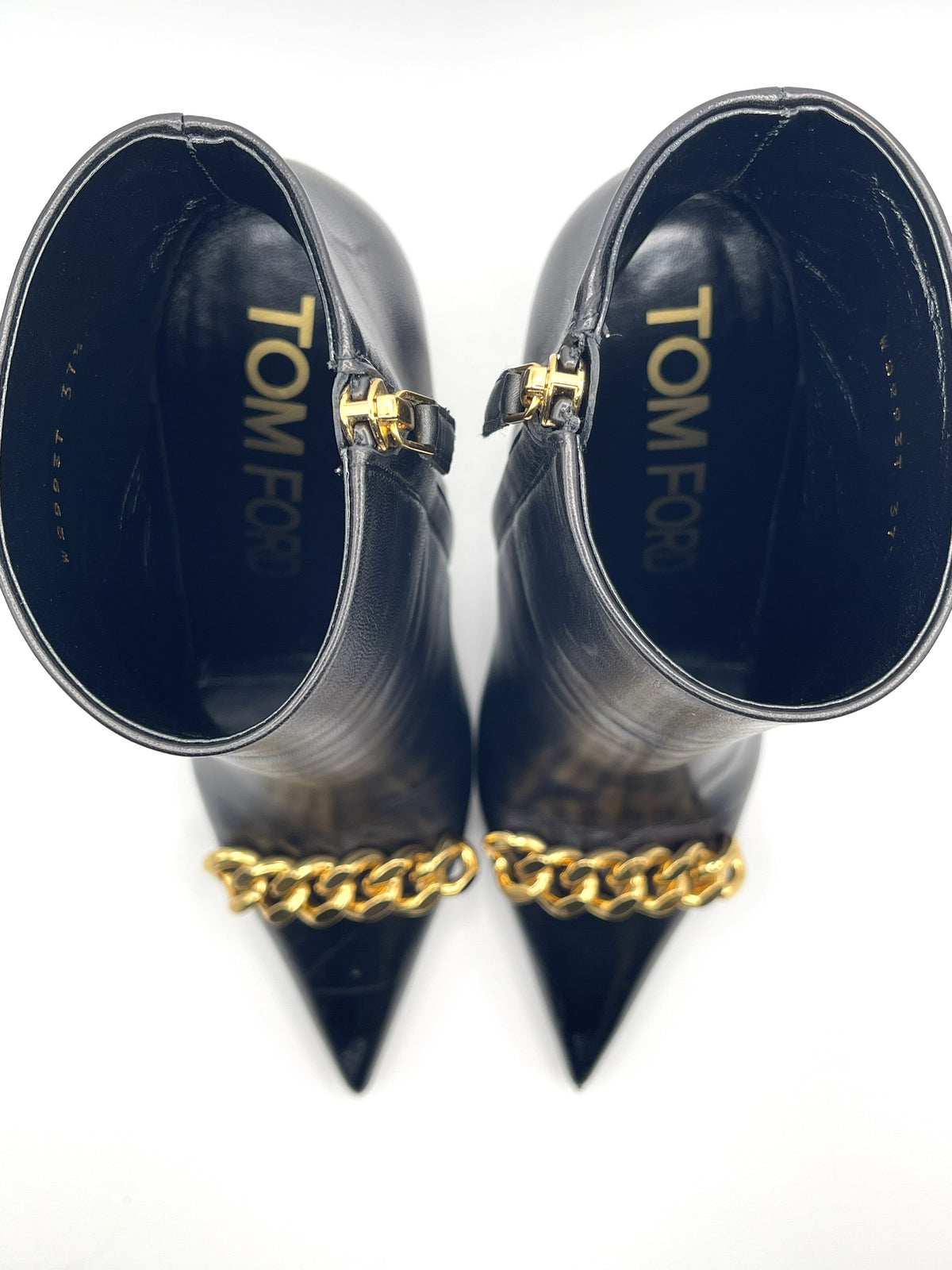 Tom Ford – Bottines Iconic Chain Cuir Noir 37,5 – vue de haut, semelle intérieure Tom Ford